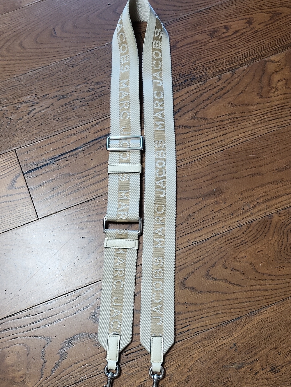 Marc Jacobs Beige Logo Webbing Adjustable ag Strap with Silver Hardware
